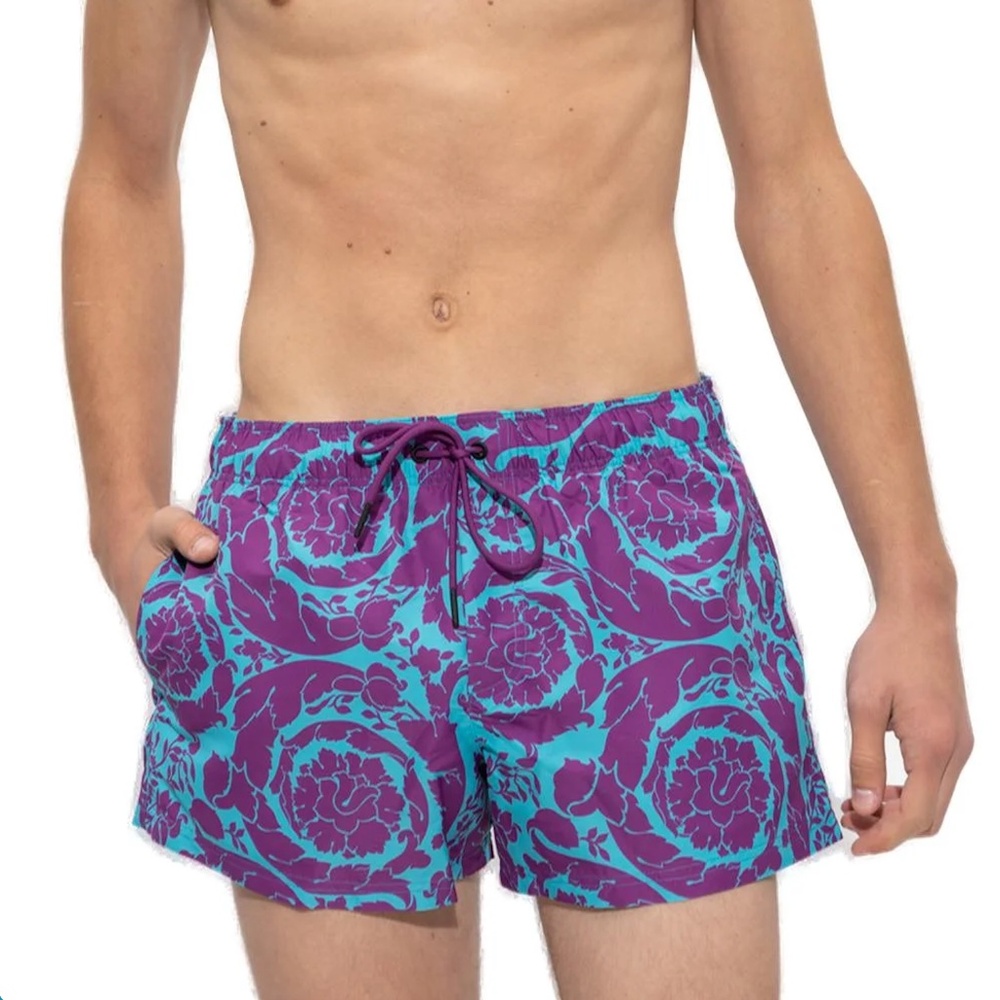 Versace Baroque Pattern Drawstring Swim Shorts - image 8
